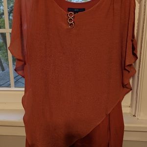 Coral Layered Blouse with Gold Ring Accent